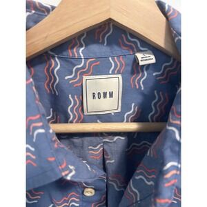 ROWM‎ Mens Blue Wave Print Short Sleeve Button Up Shirt Size L
